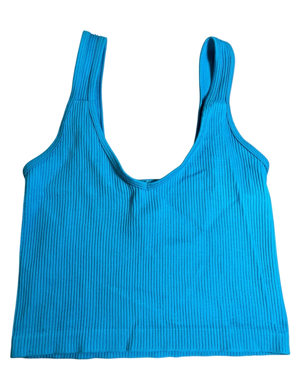 Love Poem Ribbed Crop Tank Top in Turquoise - Classic Scoop Neck. Medium